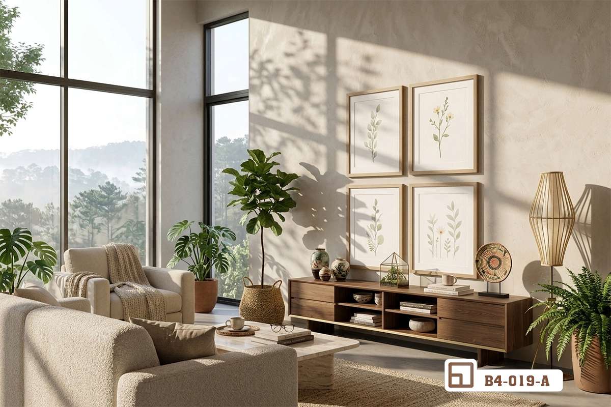 Tranh hoa cỏ tối giản - Khơi nguồn cảm hứng thanh khiết cho góc nhỏ thư giãn tại gia B4 019 A m3 tranh hoa co toi gian treo tuong phong khach huong san vuon xanh mat