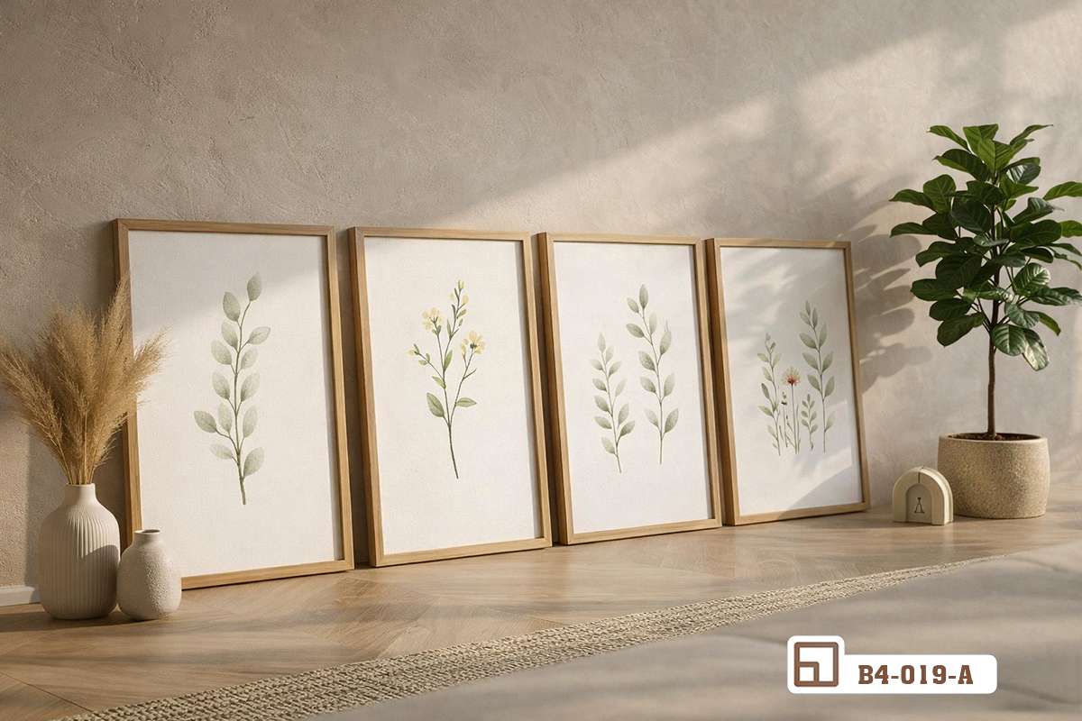 Tranh hoa cỏ tối giản - Khơi nguồn cảm hứng thanh khiết cho góc nhỏ thư giãn tại gia B4 019 A m8 tranh hoa co toi gian sap dat hang ngang tren ban go trang tri moc