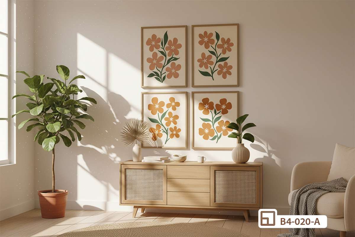 Tranh hoa lá tối giản - Đánh thức nguồn năng lượng tích cực cho không gian sống B4 020 A m2 tranh hoa la toi gian phong khach hien dai tong mau am ap