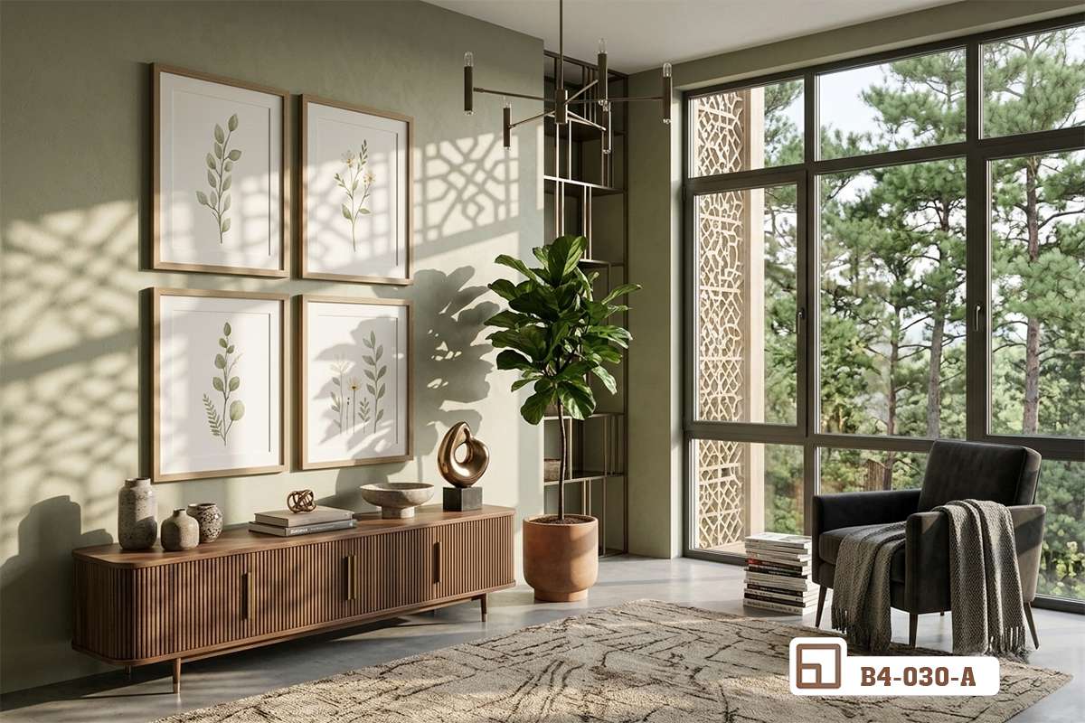 tranh lá cây tối giản bố trí khối vuông tường phòng khách bộ tranh lá cây tối giản sắp xếp nghệ thuật trên tường phòng khách