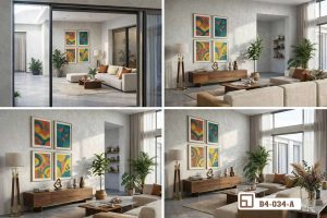 Tranh trừu tượng hiện đại - Khơi nguồn cảm hứng sáng tạo với sắc màu rực rỡ B4 034 A m4 set tranh truu tuong hien dai da goc nhin kien tao biet thu thuong luu xuongtranhcanvas