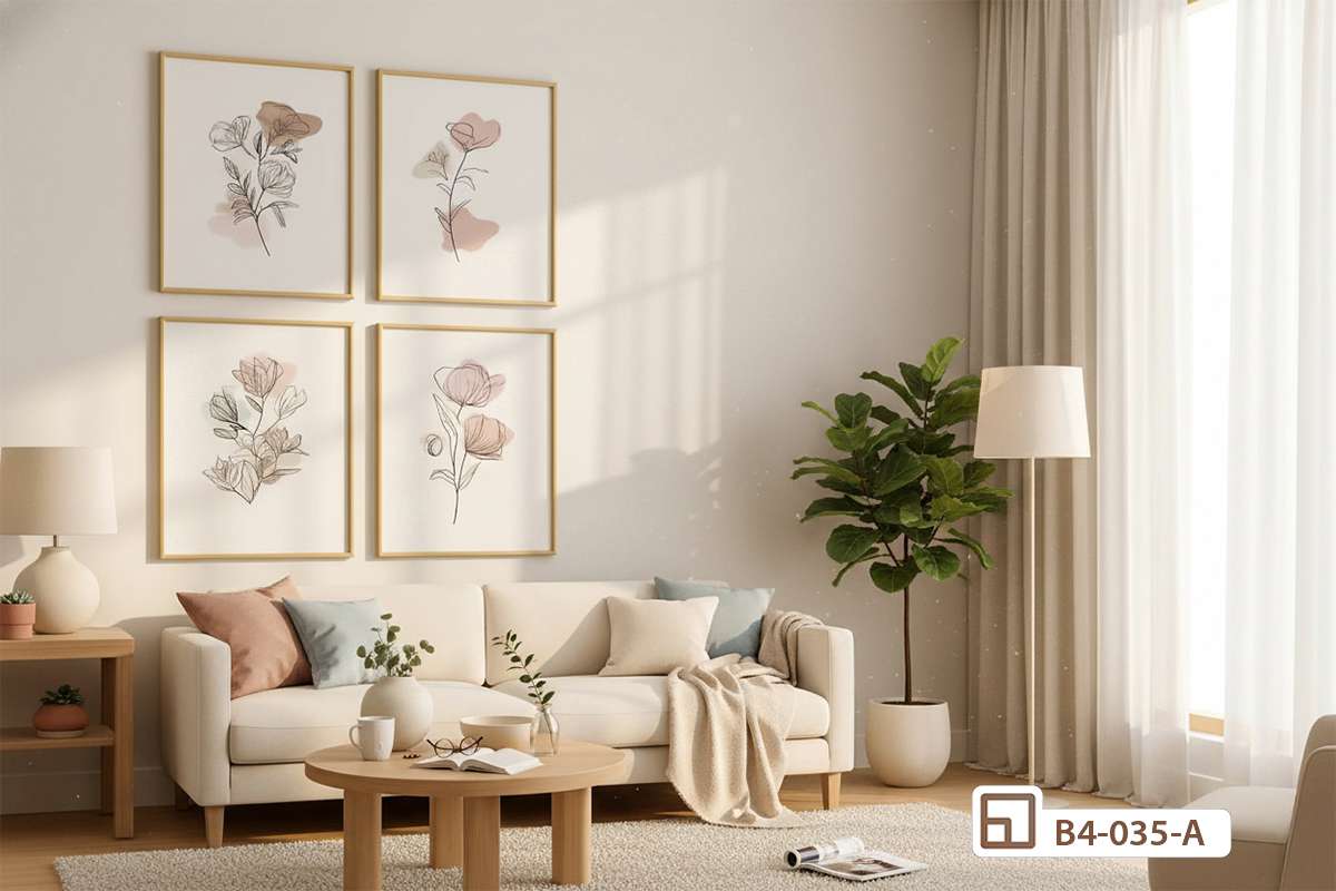 bộ tranh hoa lá nghệ thuật treo tường góc ghế sofa phòng khách bộ tranh hoa lá nghệ thuật điểm tô góc ghế sofa phòng khách hiện đại