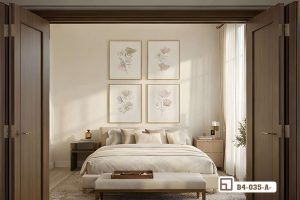 Tranh hoa lá nghệ thuật - Nâng tầm không gian bằng vẻ đẹp lãng mạn, nên thơ B4 035 A m6 tranh hoa la nghe thuat goc nhin qua khung cua go phong ngu xuongtranhcanvas