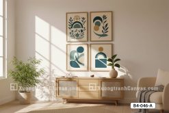B4 046 A Tranh Canvas Trừu Tượng Hình Khối Màu Xanh Và Vàng Đất Sang Trọng m1