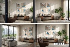 B4 049 A Tranh Canvas Treo Tường Hình Khối Hiện Đại Xanh Cam m4