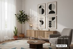 B4 067 A Tranh Canvas Hình Khối Hình Học Trừu Tượng Tông Đen Trắng Hiện Đại m1