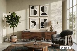 B4 067 A Tranh Canvas Hình Khối Hình Học Trừu Tượng Tông Đen Trắng Hiện Đại m2