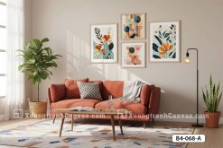 B4 068 A Tranh Canvas Hoa Nghệ Thuật Tông Cam Pastel Cho Không Gian Thông Tầng m1