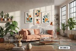 B4 068 A Tranh Canvas Hoa Nghệ Thuật Tông Cam Pastel Cho Không Gian Thông Tầng m2