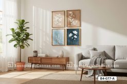B4 077 A Tranh Canvas Hoa Cỏ Tối Giản Xanh Dương Và Nâu Be Cho Không Gian Scandi m1