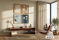 B4 077 A Tranh Canvas Hoa Cỏ Tối Giản Xanh Dương Và Nâu Be Cho Không Gian Scandi m2