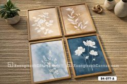 B4 077 A Tranh Canvas Hoa Cỏ Tối Giản Xanh Dương Và Nâu Be Cho Không Gian Scandi m5