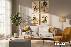 B4 078 A Tranh Canvas Hoa Cỏ Nghệ Thuật Tông Vàng Cam Đương Đại m1