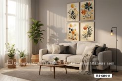 B4 084 A Tranh Canvas Hoa Cỏ Vintage Tông Vàng Mustard Cho Phòng Khách Sang Trọng m1