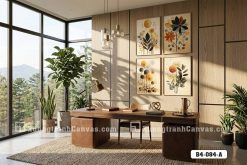 B4 084 A Tranh Canvas Hoa Cỏ Vintage Tông Vàng Mustard Cho Phòng Khách Sang Trọng m2