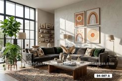 B4 087 A Tranh Canvas Boho Sun And Rainbow Tông Cam Đất Ấm Áp Hiện Đại m3