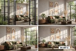 B4 087 A Tranh Canvas Boho Sun And Rainbow Tông Cam Đất Ấm Áp Hiện Đại m4