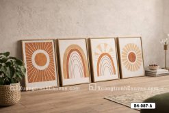 B4 087 A Tranh Canvas Boho Sun And Rainbow Tông Cam Đất Ấm Áp Hiện Đại m5