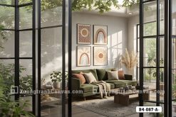 B4 087 A Tranh Canvas Boho Sun And Rainbow Tông Cam Đất Ấm Áp Hiện Đại m6