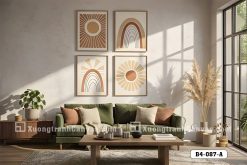B4 087 A Tranh Canvas Boho Sun And Rainbow Tông Cam Đất Ấm Áp Hiện Đại m7