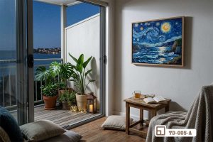 TD 005 A m1 tranh phong canh bien dem lung linh huyen ao ban cong long gio xuongtranhcanvas