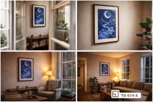 Tranh hoa sen đêm trăng - Đánh thức vẻ đẹp thiền định đầy huyền ảo cho căn phòng TD 014 A m4 bo tranh hoa sen dem trang ghep nhieu goc nhin phong cach duong dai an tuong xuongtranhcanvas