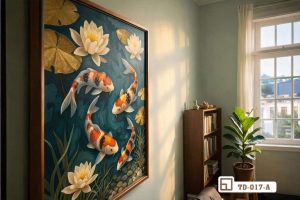 Tranh cá koi hoa sen - Đột phá kiến trúc nâng tầm đẳng cấp không gian TD 017 A m7 tranh ca koi hoa sen goc doc sach lung linh anh den vang xuongtranhcanvas