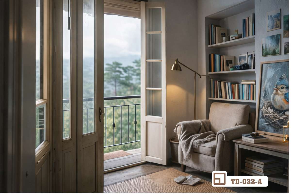 tranh sơn dầu chim sẻ treo tường hành lang kết nối không gian mở hướng ra khung cửa sổ Không gian hành lang ấm áp với điểm nhấn là bức tranh sơn dầu chim sẻ treo trên mảng tường sơn hiệu ứng