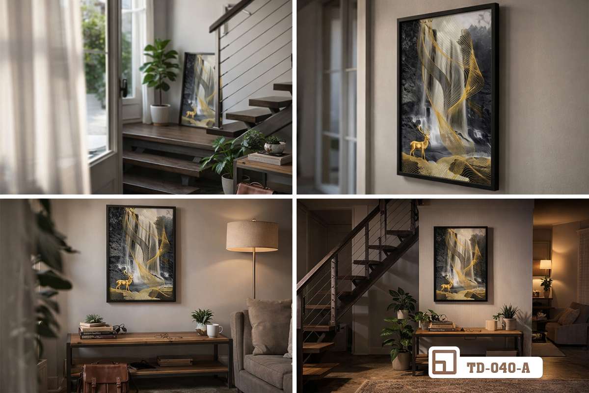 bố cục tổng hợp các góc đặt tranh hươu vàng đài các trong không gian nhà phố Tổng hợp các góc nhìn chân thực về cách bố trí bức tranh hươu vàng đài các trong không gian nội thất hiện đại