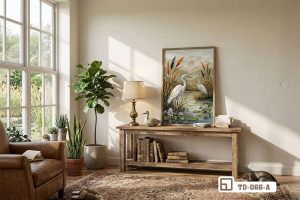 Tranh chim hạc đầm sen - Thức tỉnh bình yên cho không gian sống TD 066 A m2 tranh chim hac dam sen phong cach hien dai toi gian khong gian mo xuongtranhcanvas
