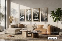 TQ 007 A Tranh Canvas Hươu Nai Nghệ Thuật Đen Trắng Gold Sang Trọng Hiện Đại m1