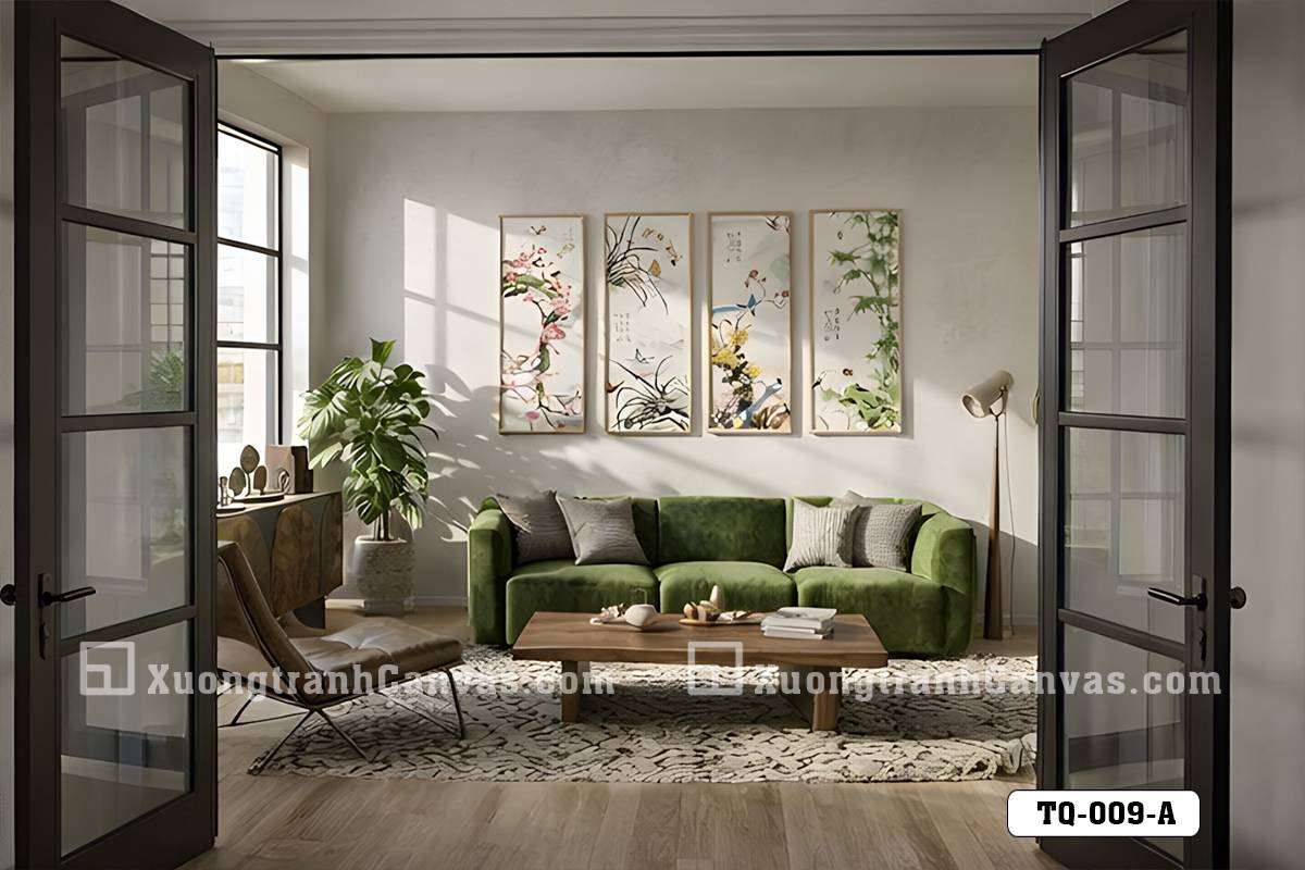 TQ 009 A Tranh Canvas Tứ Quý Họa Tiết Hoa Cỏ Chim Muông Tông Màu Thanh Khiết m7 TQ 009 A Tranh Canvas Tứ Quý Họa Tiết Hoa Cỏ Chim Muông Tông Màu Thanh Khiết m7