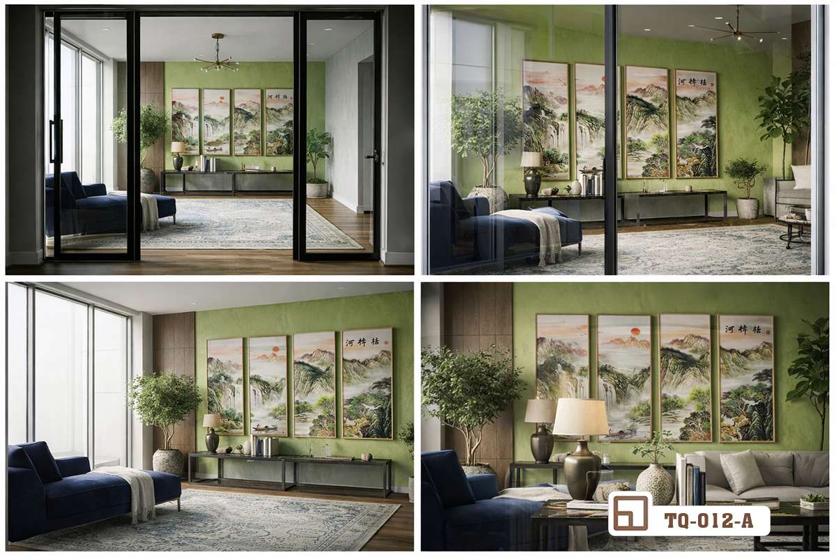 Mẫu tranh bộ phong cảnh nghệ thuật sắp đặt gần cửa kính Ứng dụng tỷ lệ vàng trong cách treo bộ tranh phong cảnh cạnh mảng cửa sổ lớn