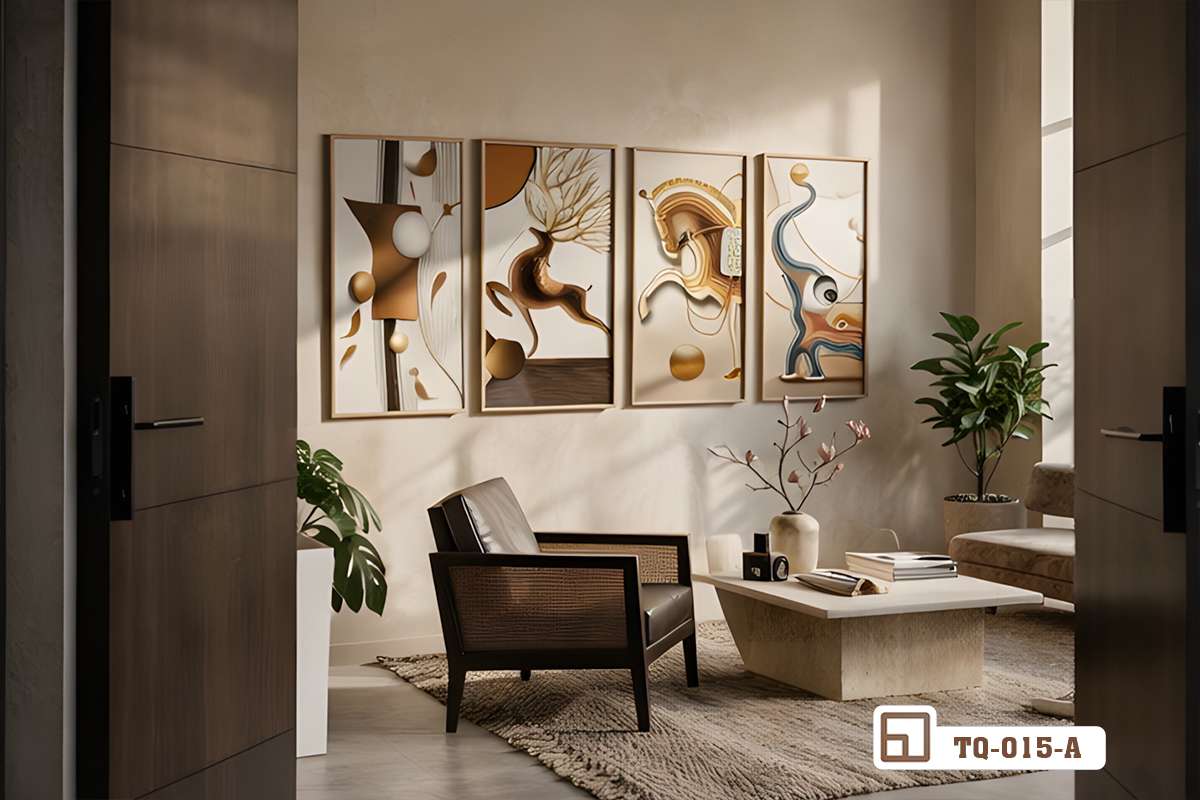 tranh bộ hiện đại tạo điểm nhấn phòng khách tối giản Bộ tranh bộ hiện đại làm điểm nhấn nghệ thuật cho bức tường phòng khách tối giản