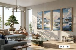 TQ 017 B Tranh Canvas Hoa Sen Trắng Dưới Trăng Xanh Thanh Khiết Hiện Đại m1