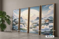 TQ 017 B Tranh Canvas Hoa Sen Trắng Dưới Trăng Xanh Thanh Khiết Hiện Đại m2