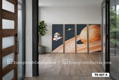 TQ 027 A Tranh Canvas Vũ Trụ Phi Hành Gia Và Sao Thổ Tông Cam Đen Hiện Đại m7