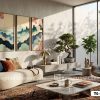 TQ 027 B Tranh Canvas Núi Non Trùng Điệp Và Hoa Đào Cách Điệu Sang Trọng m1