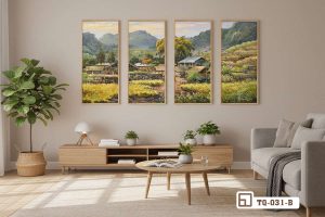 Tranh phong cảnh bản làng - Khung trời bình yên đánh thức cảm xúc mộc mạc TQ 031 B m8 tranh phong canh ban lang bo 4 tam hien dai phong khach xuongtranhcanvas
