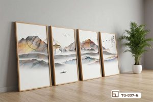 Tranh bộ sơn thủy hữu tình - Kiệt tác nghệ thuật đậm chất thiền định TQ 037 A m2 tac pham tranh bo son thuy dat san phong cach toi gian xuongtranhcanvas