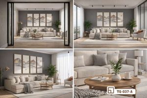 Tranh bộ sơn thủy hữu tình - Kiệt tác nghệ thuật đậm chất thiền định TQ 037 A m6 bo tranh bo son thuy phong cach tan co dien quy phai xuongtranhcanvas