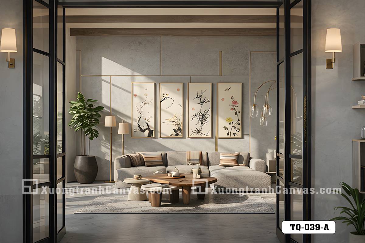 TQ 039 A Tranh Canvas Tứ Quân Tử Lan Cúc Trúc Mai Cách Tân Hiện Đại m7 TQ 039 A Tranh Canvas Tứ Quân Tử Lan Cúc Trúc Mai Cách Tân Hiện Đại m7