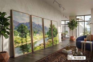 Tranh phong cảnh đồng quê - Bản giao hưởng xanh mát đầy thơ mộng TQ 039 B m4 tac pham tranh phong canh dong que kho lon dat san doc ban xuongtranhcanvas