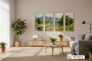 Tranh phong cảnh đồng quê - Bản giao hưởng xanh mát đầy thơ mộng TQ 039 B m8 tranh phong canh dong que goc chup can canh phong khach tinh te xuongtranhcanvas