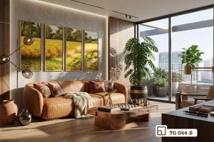 Tranh phong cảnh đồng quê lúa chín - Đánh thức bình yên và sự trù phú cho không gian TQ 044 B m3 tranh phong canh dong que ket hop sofa da nau cao cap xuongtranhcanvas