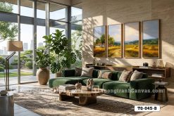 TQ 045 B Tranh Canvas Phong Cảnh Đồng Quê Mùa Gặt Vàng Óng Ấm Áp Sang Trọng m2