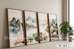 TQ 112 B Tranh Canvas Hoa Sen Thủy Mặc Tông Màu Nhã Nhặn Cho Phong Cách Indochine m1
