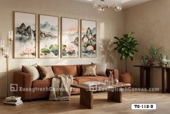 TQ 112 B Tranh Canvas Hoa Sen Thủy Mặc Tông Màu Nhã Nhặn Cho Phong Cách Indochine m2