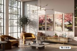 TQ 118 B Tranh Canvas Hoa Anh Đào Á Đông Tông Màu Hồng Pastel Nhẹ Nhàng m1
