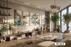 TQ 124 B Tranh Canvas Hoa Sen Và Đôi Chim Uyên Ương Phong Cách Thủy Mặc Tân Cổ Điển m1